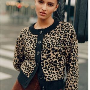 NWT Cute Maeve Leopard Print Cardigan - Black and Tan XL Extra Large